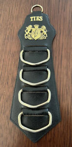 Genuine Leather Metal Tie Holder Hanger With Crest Ties VINTAGE