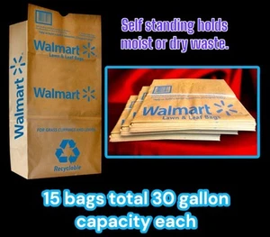15 bolsas de papel fuertes para césped y hojas 30 GAL Walmart compost de jardín 2 capas 16"x12”x35" - Imagen 1 de 24