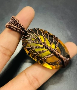 Lemon Quartz Gemstone Copper Wire Wrapped Handmade Pendant Jewelry Gift For - Picture 1 of 3