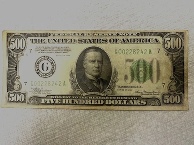 $500 1934 Federal Reserve Note Chicago VF. Nice note No Problems - Image 1 of 2