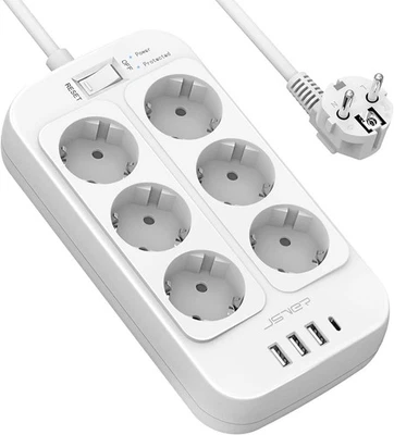JSVER Regleta Enchufe, 4 Puertos USB (3 USB A + 1 USB C) y 6 Tomas, Protección  - Imagen 1 de 4