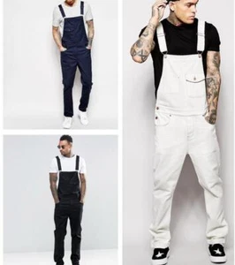 New Mens Casual Denim Jumpsuits Overalls Bib Denim Pants Suspenders Romper Jeans - Picture 1 of 23