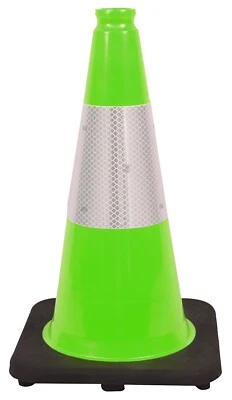 OrangeGear® 18" 3 lb. Black Base Lime Reflective PVC Traffic Cone - Image 1 of 4