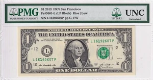 2013L $1 DOLLAR BILL ( SAN FRANCISCO L ) UNCIRCULATED PMG UNC - Picture 1 of 2