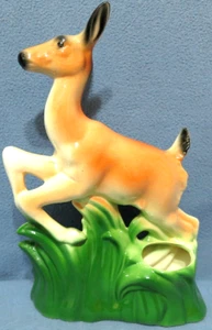 Cute Vintage Art Pottery Planter Deer Running Through the Green Grass 9 1/2" T - Picture 1 of 7