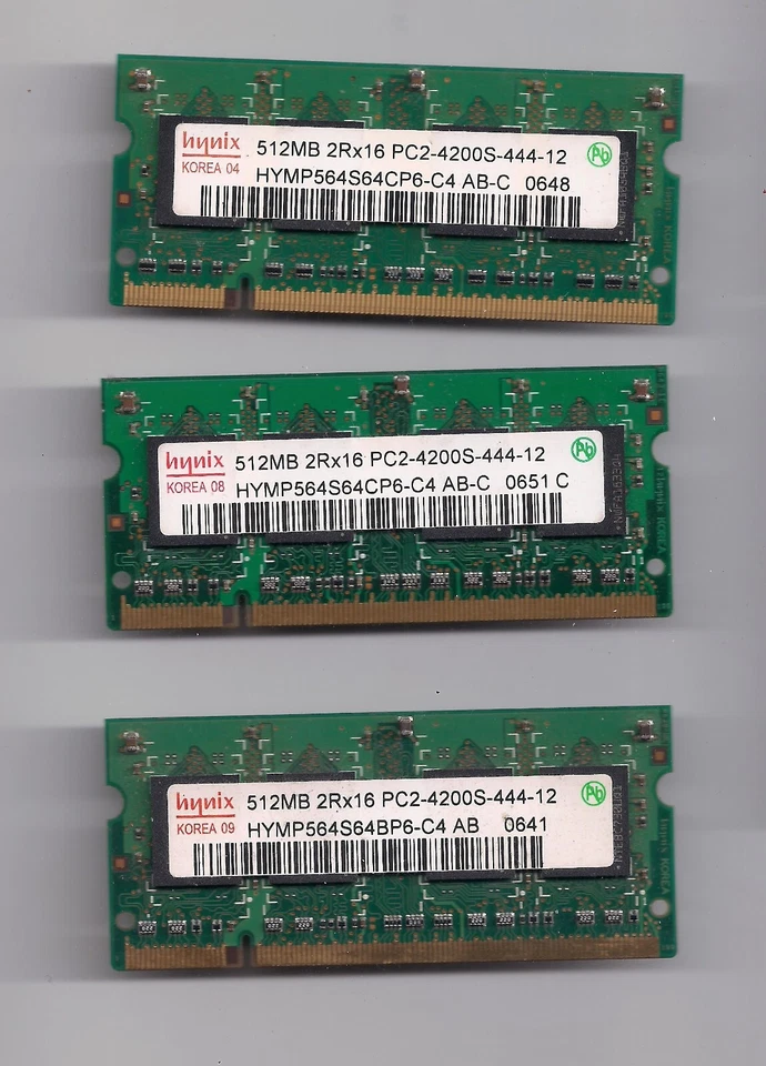 1 Hynix 512MB 2Rx16 PC2-4200S-444-12 DDR2 Laptop Memory - Image 1 of 1