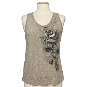 Vintage Tattoo Womens Top L Gray Soft Knit O Ring Racer Floral Tank Y2K Grunge - Picture 1 of 13