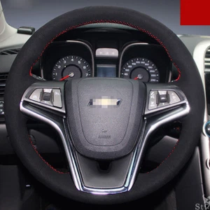For Chevrolet Malibu Hand-stitched Steering Wheel Cover Black Suede Leather - Picture 1 of 5