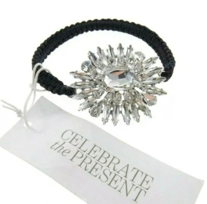 Brazalete elástico Chico's 7,5-9" estrás Starburst Sunburst cordón negro - Imagen 1 de 4