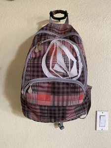 Vintage 90s VOLCOM FLORAL Pink Plaid Backpack Bookbag - Picture 1 of 5