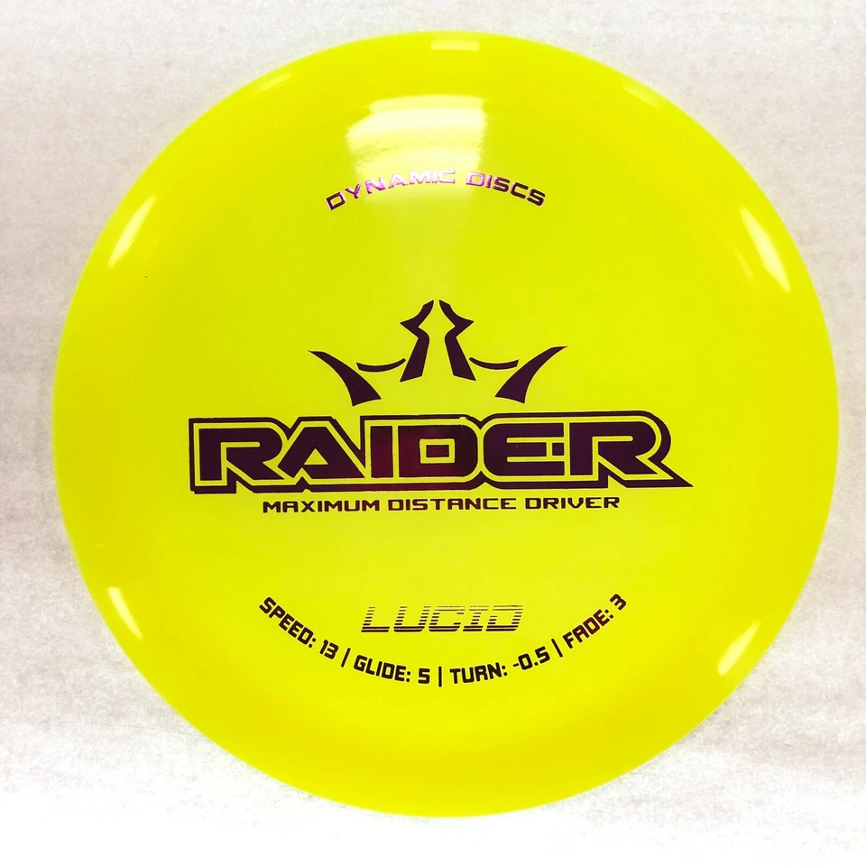 DISC GOLF DYNAMIC DISCS LUCID RAIDER OVERSTABLE DISTANCE DRIVER 173g YELLOW PRPL - Image 1 of 1