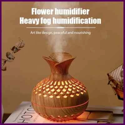 Humidificador de aire de grano de madera 300 ml difusor de aroma de aceite esencial USB hogar coche oficina Foto 1 de 4