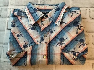 Fender Da Vinci Shirt Mens XL Plaid Pearl Snap Western Rodeo Skulls Pin - Picture 1 of 7