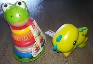 NEW FISHER PRICE DINOSAUR BABY TOY wooden STACKING FROG PLASTIC RINGS 6 MO 12 MO - Picture 1 of 1
