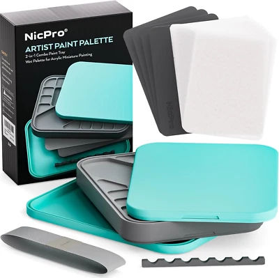 NICPRO Wet Palette Für Mischpalette Acrylfarben, Farbtablett Nasspalette Mit 100 Stück
