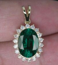 3.00Ct Oval Cut Created Green Emerald Halo Pendant 14K Yellow Gold Silver Plated