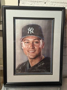 Derek Jeter Signed 1999 Lithograph by Haiyan COA Steiner Yankees Framed 22x18 - Picture 1 of 6