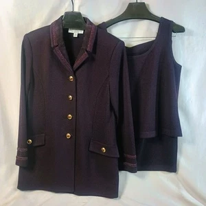 St John 3 Pc Skirt Suit Deep Purple Santana Knit Elegant Timeless Luxury Vintage - Picture 1 of 22