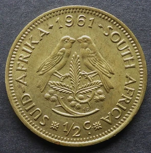 SOUTH AFRICA 1961 HALF CENT "EENDRAG MAAK MAG" UNITY IS STRENGTH FREE SHIPPING - Picture 1 of 2
