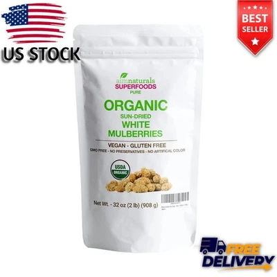Bolsa de 2 libras de moras blancas secas orgánicas a granel seca al sol, cruda, sin OGM y gluten Foto 1 de 4