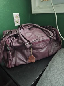 Bolso de Lona de Cuero Genuino Excelle Viaje Fin de Semana Llevar Marrón Latón Cremallera De Colección - Imagen 1 de 10