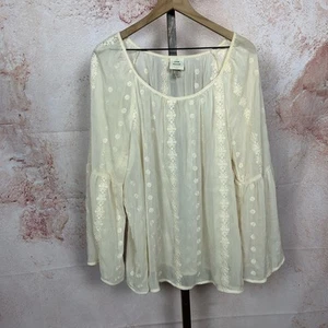 KNOX ROSE Crema Bordado Boho Top Talla XXL Manga Acampanada Campesino Hippie Camisa - Imagen 1 de 5