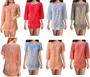 Women Pure Cotton Summer Holiday Beach Top T-Shirt Mini Dress Plus Size 8-18 - Picture 1 of 14