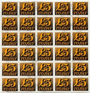GB POSTAGE DUE 1979 postage due GBP 5,- orange/black, extremely large unit of 30 - Picture 1 of 1
