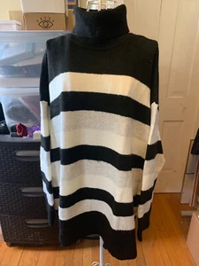 TALBOTS Black White Gray Striped Chunky Soft Turtleneck Sweater - Size 3X - Picture 1 of 5