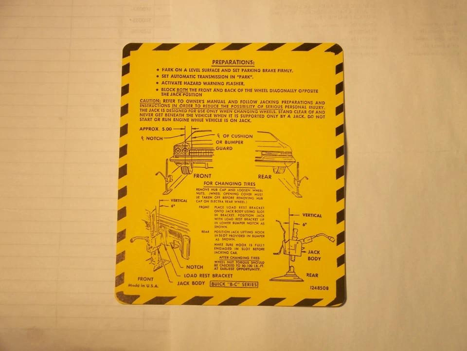 75 76 BUICK ELECTRA LESABRE TRUNK LID JACK INSTRUCTION  DECAL 1975 1976 STICKER - Image 1 of 1