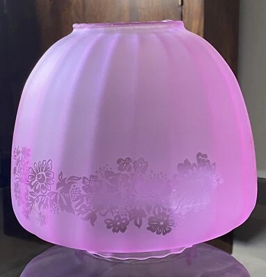 Victorian Style CRANBERRY PINK Glass BEEHIVE Oil Lamp Shade With Floral Motif