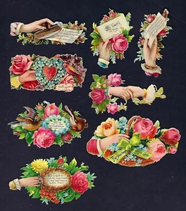 Vintage Victorian Die Cut Shapes, Flowers, Craft Scrapbook 8 Pieces - Picture 1 of 2