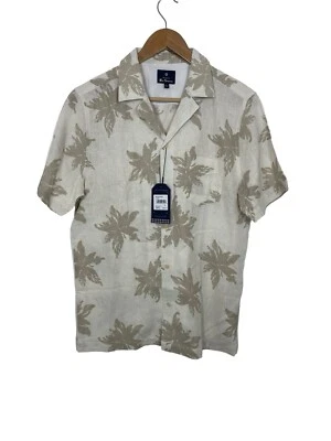 Camisa Ben Sherman Para Hombre Floral Abotonada Manga Corta Lino Rayón Marfil Pequeña NUEVA Foto 1 de 4