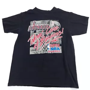 Vintage Blazers T Shirt 1991 NBA Playoffs Mens L Black Portland 100% Cotton - Picture 1 of 16