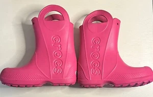 CROCS Handle It Wellington Waterproof Rain Boots Pink Girls Toddler Size C12 - Picture 1 of 8