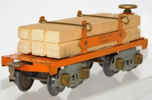 Prewar American Flyer O #3046 (D) Orange Flatcar w/ Lumber 8whl RUBBER STAMPED - Picture 1 of 9