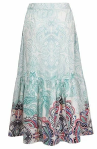 Ivko Skirt Prairie Boho Pattern Off White Blue Cream 211753 - Picture 1 of 3