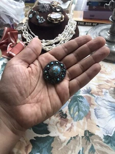 antique silver brooch turquoise - Picture 1 of 6