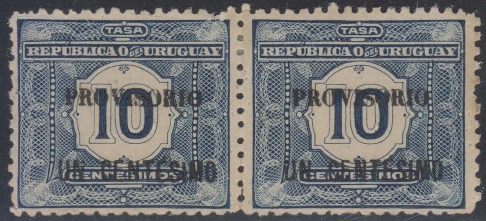 URUGUAY 1904 FRANQUEO DEBIDO RECARGO ENSAYO Sc J6 PAR CON PEQUEÑO EMBALAJE ORIGINAL NEGRO Foto 1 de 1