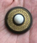 Victorian jewel white glass and metal button gold tone brass canvas pad shank