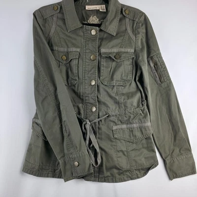 DKNY Jeans Chaqueta Militar L Verde Bordado Floral Utilitario Abrigo Manga Larga Foto 1 de 4