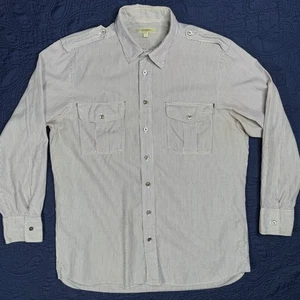 Burberry London Striped Safari Long Sleeve Button Down Shirt Menswear Pockets - Picture 1 of 7