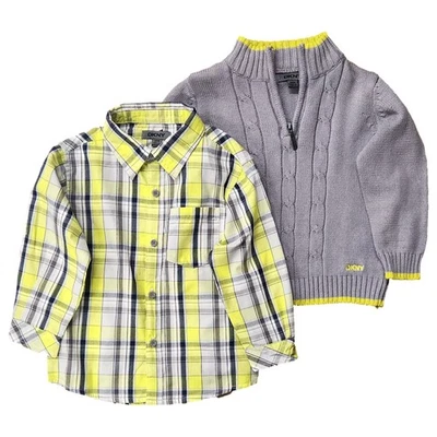 DKNY Infant Boys Yellow & Gray Plaid Shirt & Sweater Set 24 Months - Image 1 of 2