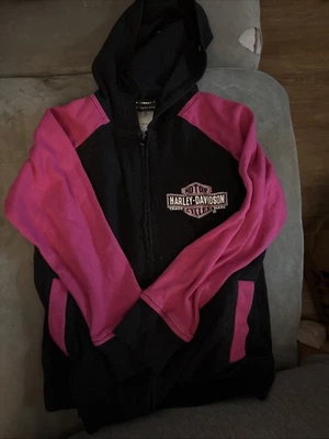 Sudadera con Capucha Harley Davidson Niñas Pequeña 6 Negra y Rosa con Cremallera Logo Brillo Foto 1 de 3