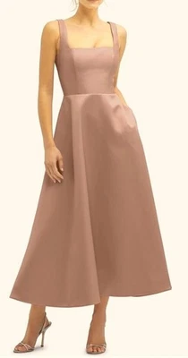 Платье миди сатин Dessy Collection Neu Nude квадратный вырез размер 18 248 3140 долл. США - Изображение 1 из 3