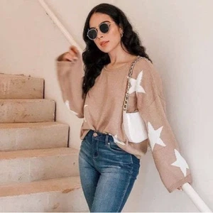 SHEIN Strickpullover mit Sternenmuster Oversize Dolmanärmel Hellbraun Damengröße 4 - Bild 1 von 8