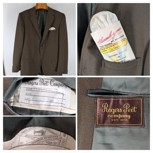 Vintage 60s Rogers Peet Co. Sport Coat Blazer 38 ACWU Union Made USA Olive Brown - Picture 1 of 8