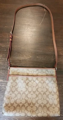 Coach Signature File Crossbody Bag Purse Tan & Brown - Image 1 of 4