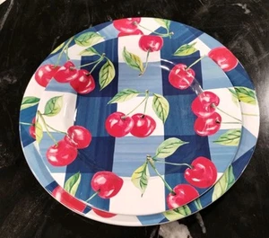 Melamine 8 pc CHERRY BUFFALO CHECK DINNER SALAD PLATES July 4th Patriotic NEW 🍒 - Picture 1 of 23