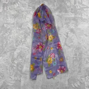 Made in Italy lila Blumen Chiffon Schal transparent leicht Polyester - Bild 1 von 5